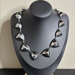 Gunmetal Silver Triangle Tribal Statement Necklace